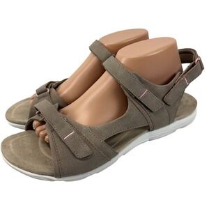 Easy‎ Spirit Lake Womens 11W Wide Taupe Adjustable Strap Sandals Hook Loop